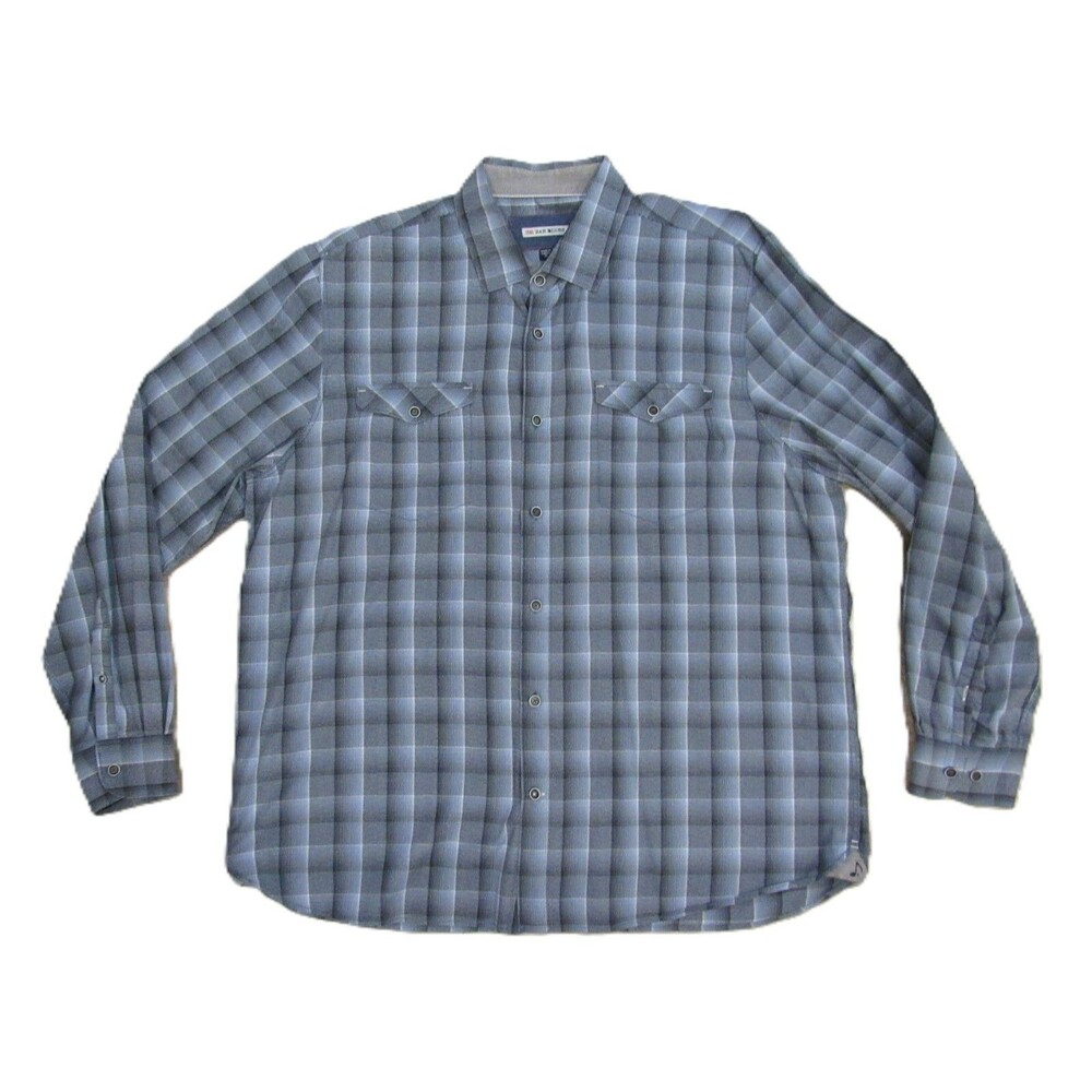 32 Bar Blues Abstract Check Plaid Gray Blue Button Down Shirt Long Sleeve Men XL